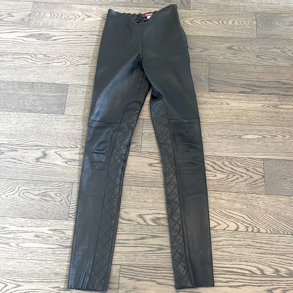 Black stretch leather biker-style leggings